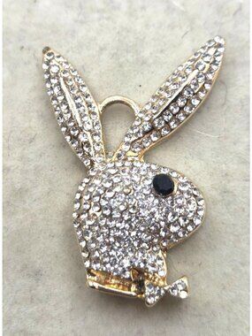 Gold And Silver Tone Playboy Bunny Pendant With Rhinestone Accents